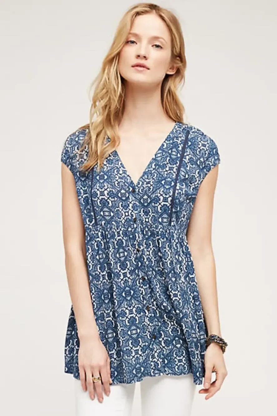Anthropologie Vanessa Virginia Ladder Lace Top With Pockets Small
